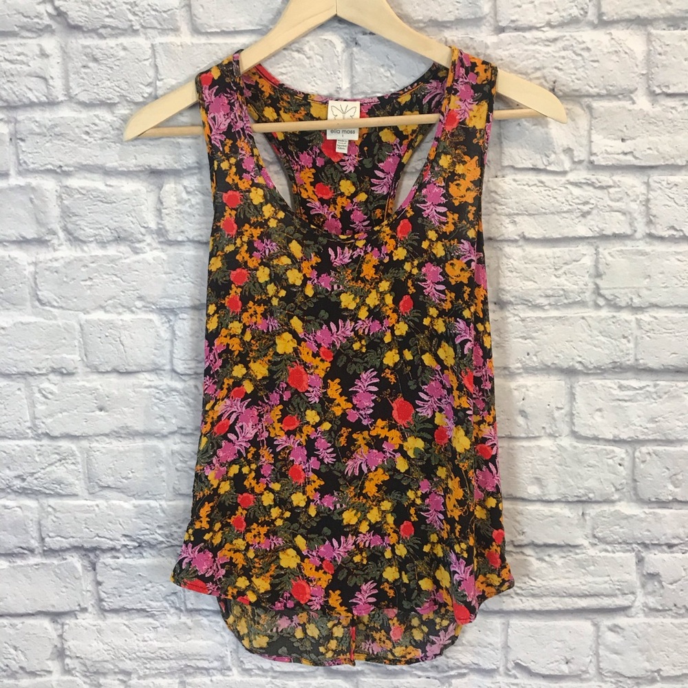 Ella Moss Floral Split Back Cropped Tank Top Womens Size Small Racerback EUC